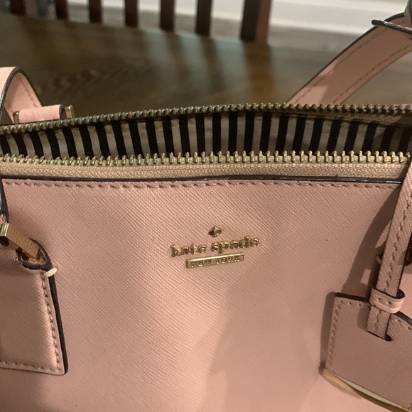 Neutral Pink Kate Spade zipper handbag purse tote shoulder bag damage stains - Picture 2 of 13